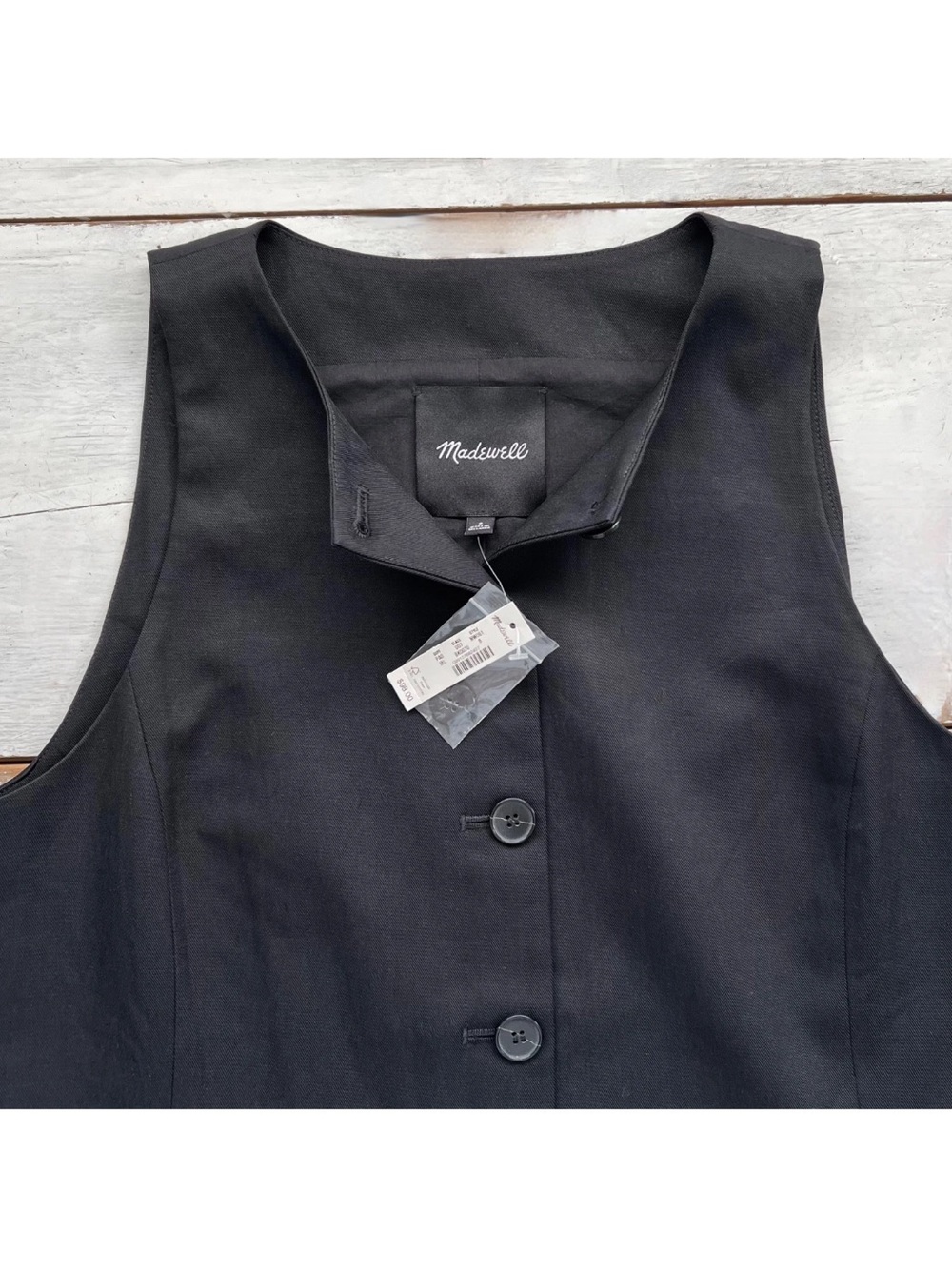 NEW Madewell Crewneck Cutaway Vest Drapey Twill Sz 8 TRUE BLACK Tank $98 #NW061 - Picture 12 of 16